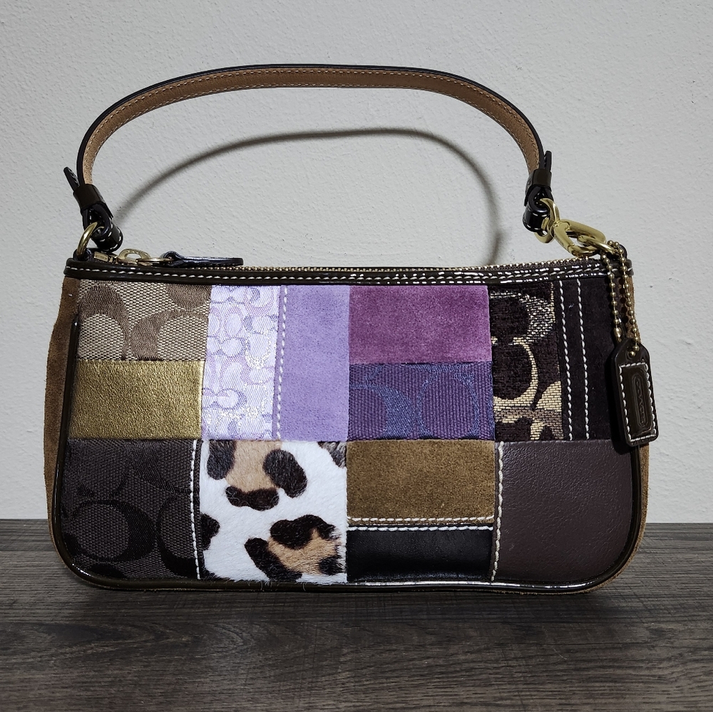 Coach Holiday Patchwork Shoulder Bag in Brown, Purple, Tan & Black